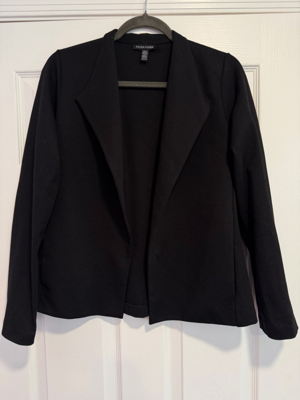 Eileen Fisher Black Flex Ponte High Collar Open Blazer Jacket $248 XXS